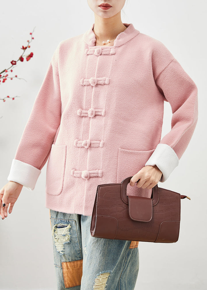 Drune | Pink Mandarin Kragen Chinesische Knopf Taschen Wollmäntel