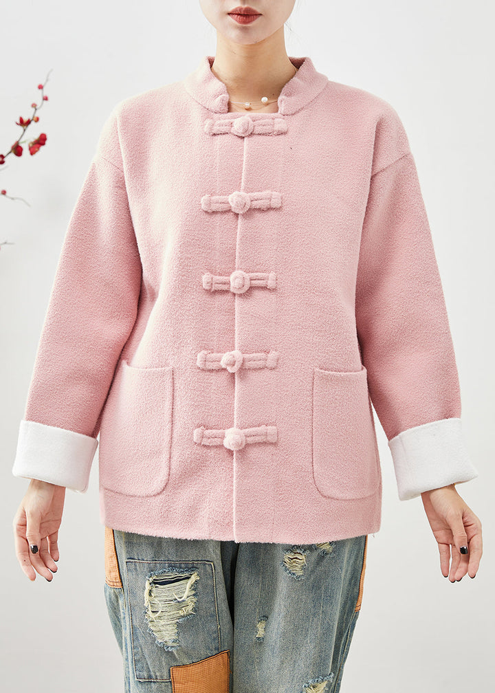 Drune | Pink Mandarin Kragen Chinesische Knopf Taschen Wollmäntel