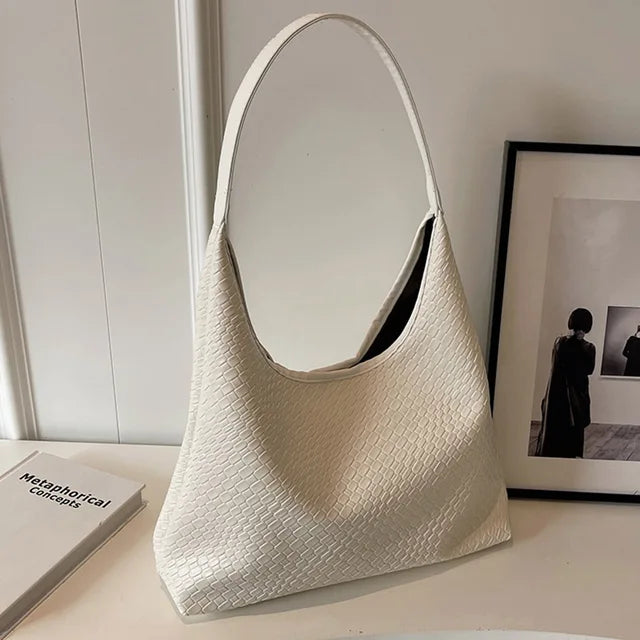 Drune - Damen Vielseitige Schultertasche aus weichem Leder mit gewebtem Hobo-Design
