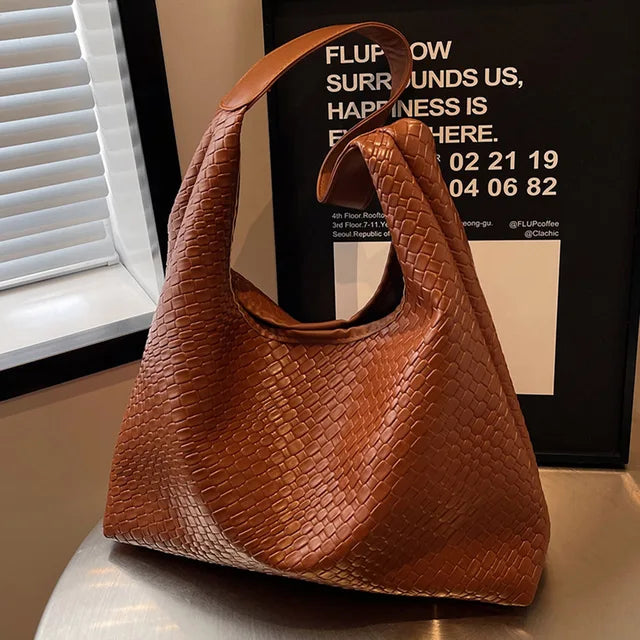 Drune - Damen Vielseitige Schultertasche aus weichem Leder mit gewebtem Hobo-Design