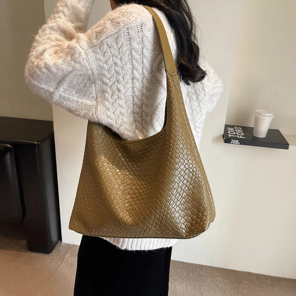Drune - Damen Vielseitige Schultertasche aus weichem Leder mit gewebtem Hobo-Design
