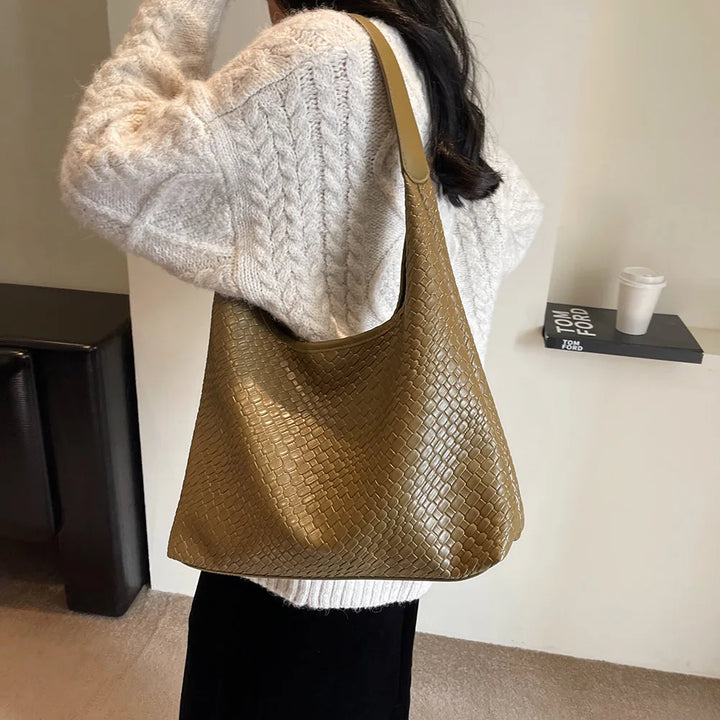 Drune - Damen Vielseitige Schultertasche aus weichem Leder mit gewebtem Hobo-Design