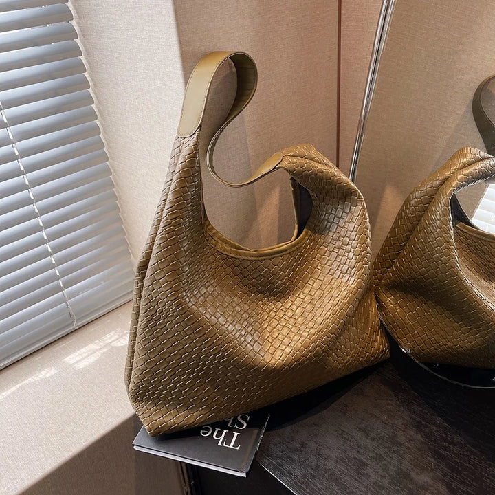 Drune - Damen Vielseitige Schultertasche aus weichem Leder mit gewebtem Hobo-Design