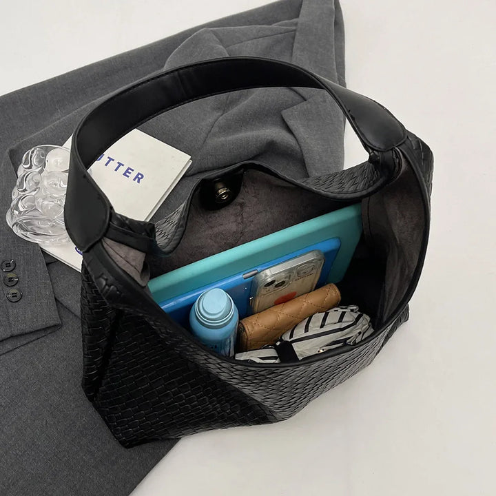 Drune - Damen Vielseitige Schultertasche aus weichem Leder mit gewebtem Hobo-Design