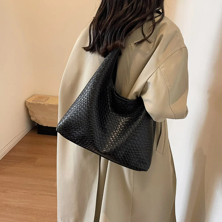Drune - Damen Vielseitige Schultertasche aus weichem Leder mit gewebtem Hobo-Design