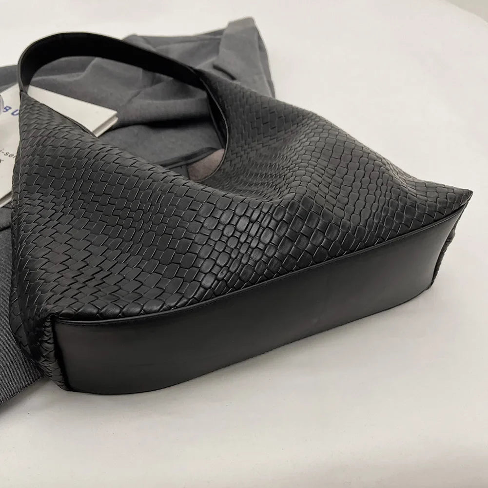 Drune - Damen Vielseitige Schultertasche aus weichem Leder mit gewebtem Hobo-Design