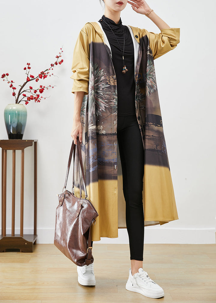 Drune | Gelbe Kapuzen-Druck Baumwoll-Trenchcoats