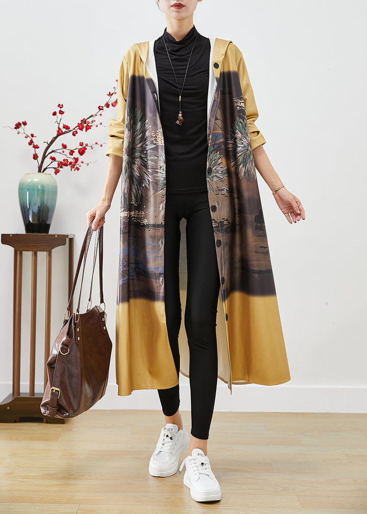 Drune | Gelbe Kapuzen-Druck Baumwoll-Trenchcoats