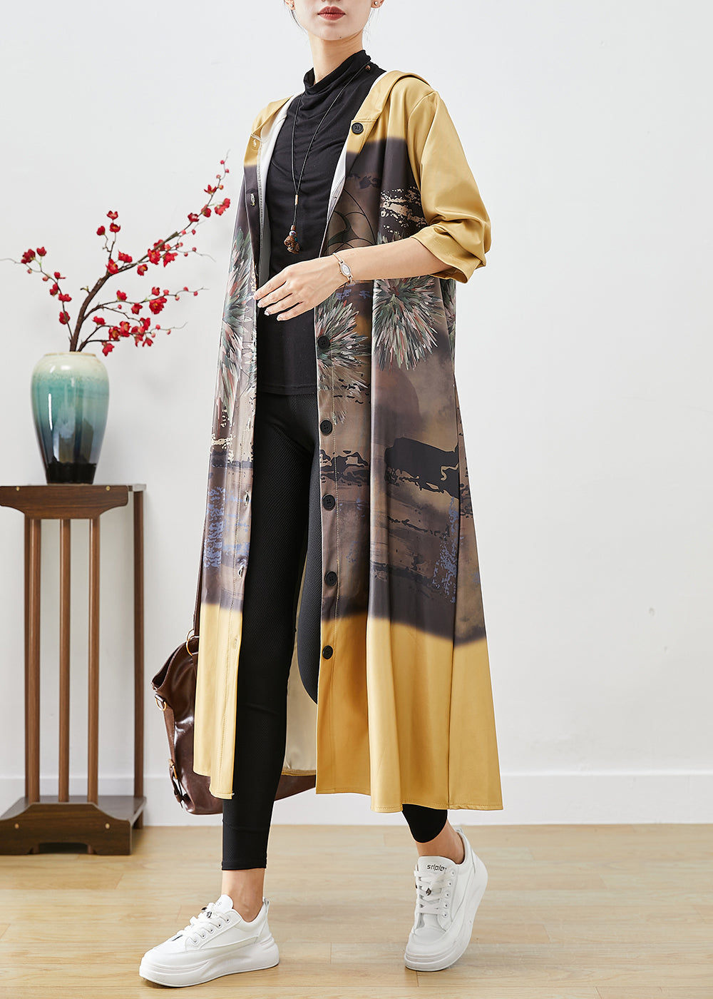 Drune | Gelbe Kapuzen-Druck Baumwoll-Trenchcoats