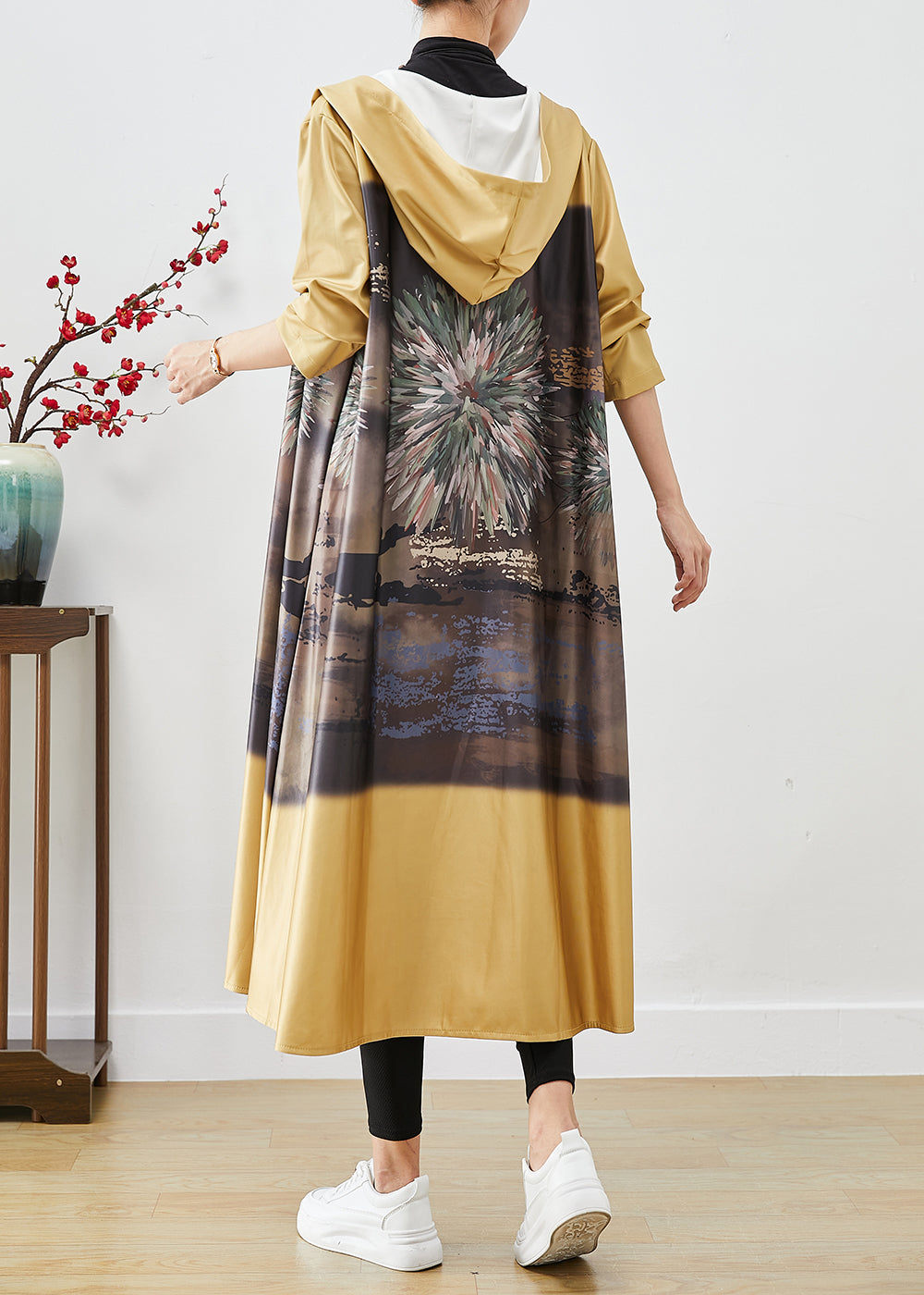Drune | Gelbe Kapuzen-Druck Baumwoll-Trenchcoats