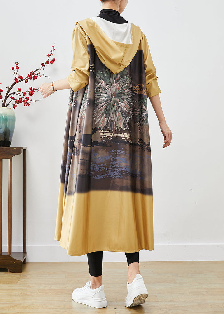 Drune | Gelbe Kapuzen-Druck Baumwoll-Trenchcoats
