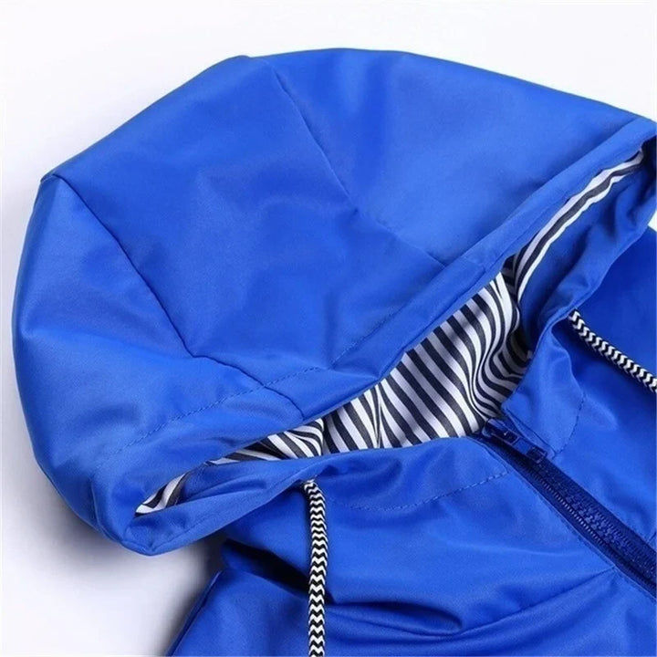 Drune - Damen wasserdichter Hoodie-Trenchcoat mit Taillenkordelzug, Reißverschluss und Außentaschen