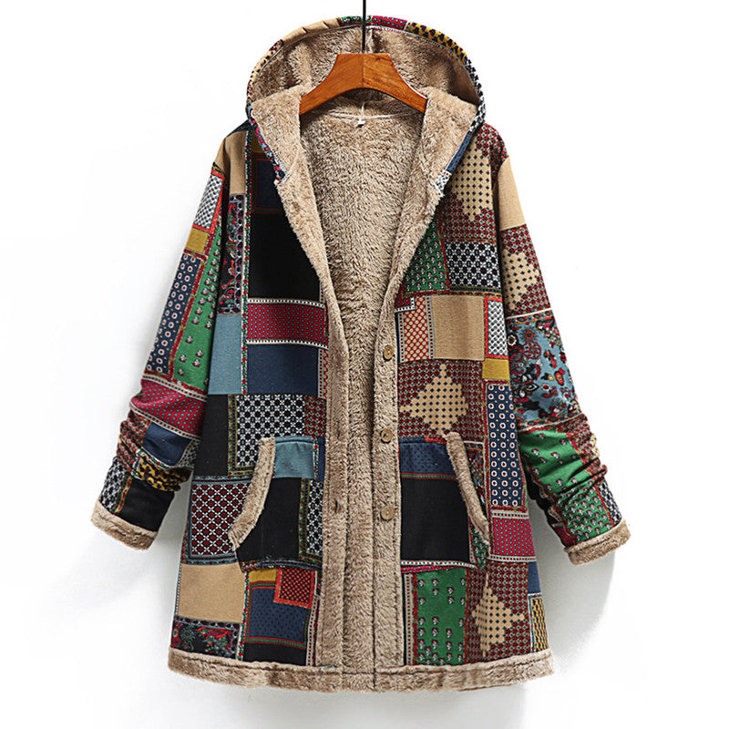 Drune | Kapuzen Langarmjacke Mehrfarbig Patchwork mit Knopfleiste