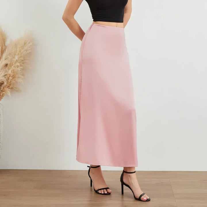Drune | Mode Langer Glänzender Satin Rock