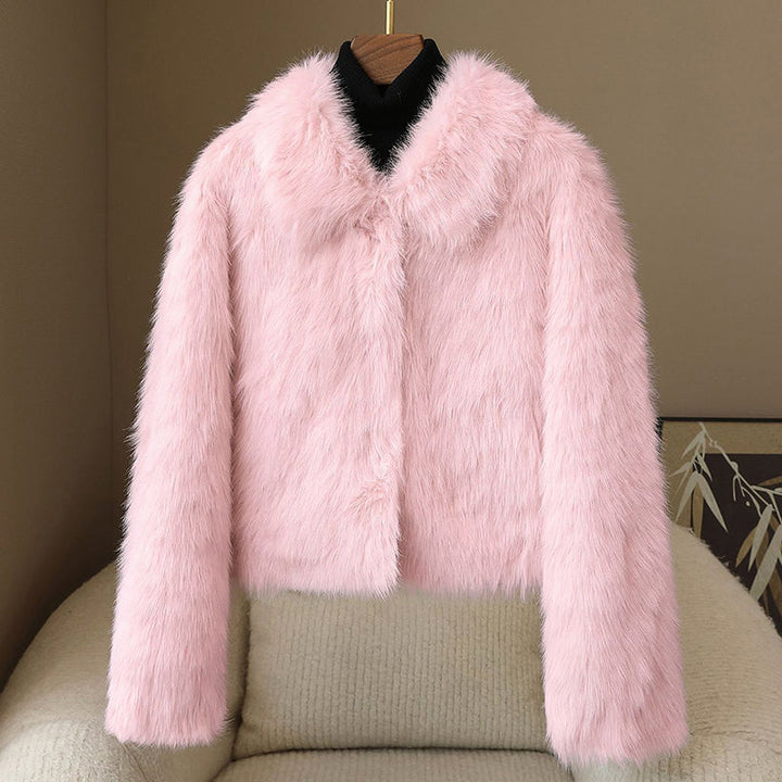 Drune | Kurz geschnittene Jacke - Kurze Jacke mit Pelzrand und Knopfverschluss