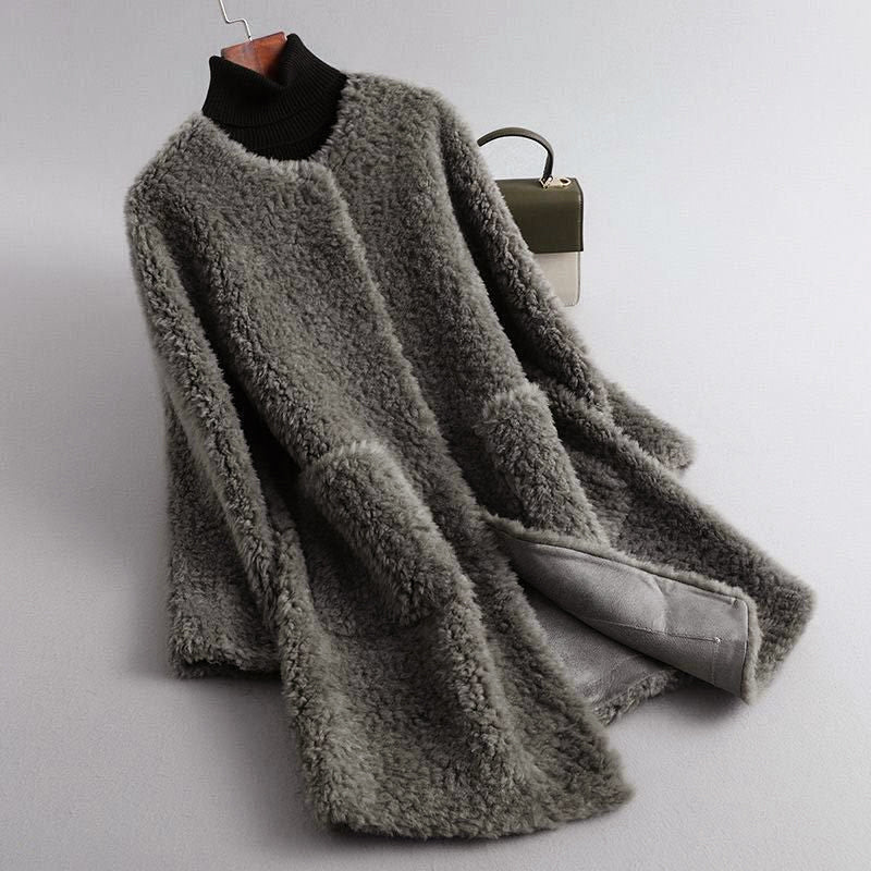Drune | Faux Shearling Midikabou mit Rundhalsausschnitt