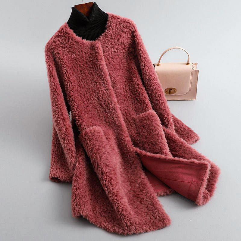 Drune | Faux Shearling Midikabou mit Rundhalsausschnitt