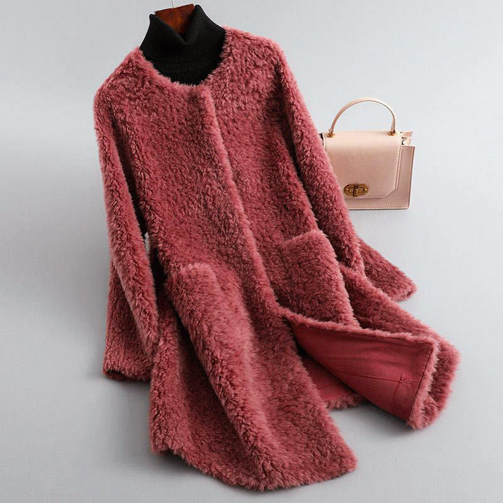 Drune | Faux Shearling Midikabou mit Rundhalsausschnitt