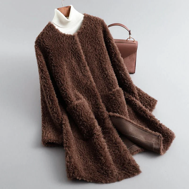Drune | Faux Shearling Midikabou mit Rundhalsausschnitt