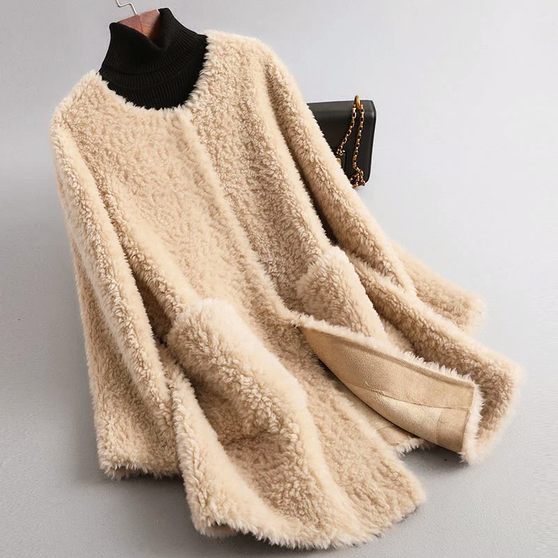 Drune | Faux Shearling Midikabou mit Rundhalsausschnitt