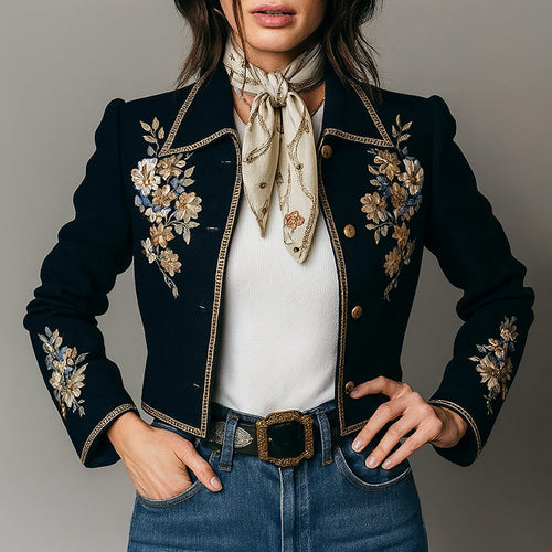 Drune | Floral Bestickte Kurze Jacke