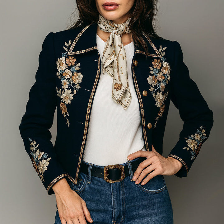 Drune | Floral Bestickte Kurze Jacke