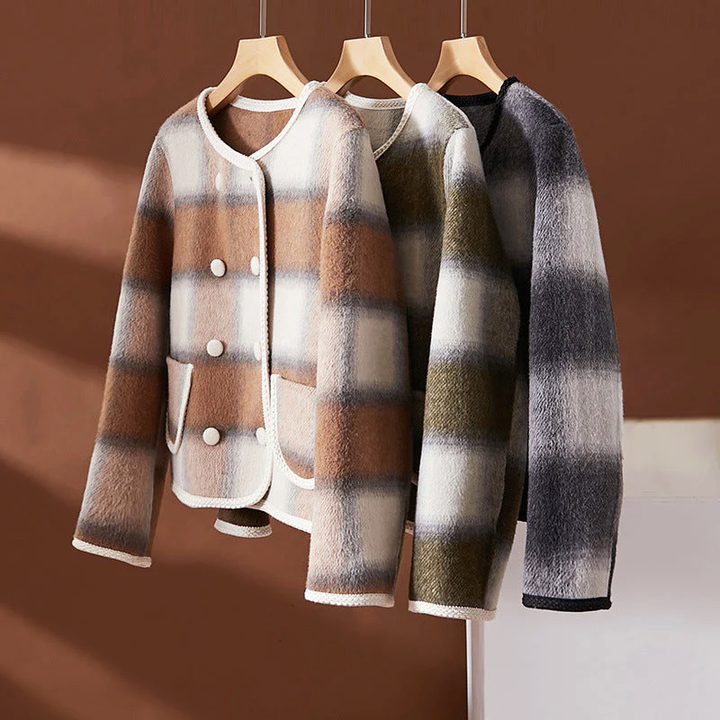 Drune | Karierte Wollmischung Jacke mit Kontrastbesatz