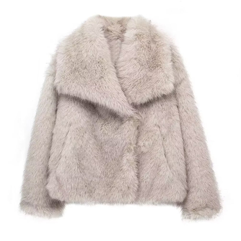 Drune | Fellbesatz Relaxed Fit Mantel - Oversized Kragen Hüftlanger Mantel