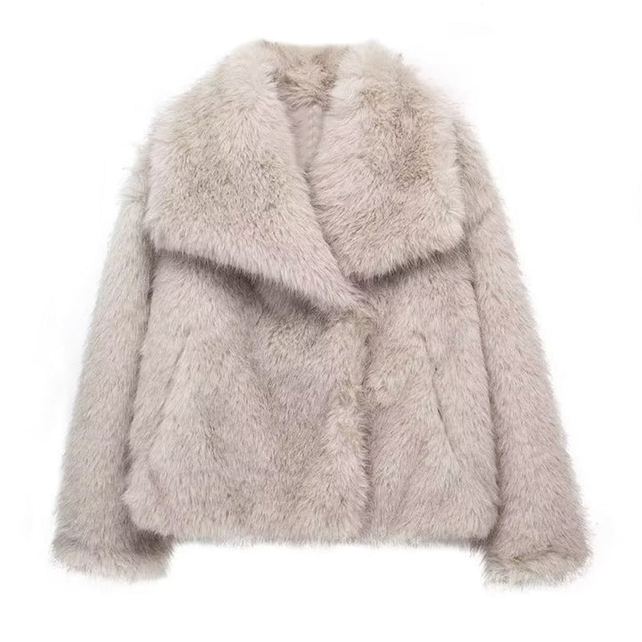 Drune | Fellbesatz Relaxed Fit Mantel - Oversized Kragen Hüftlanger Mantel