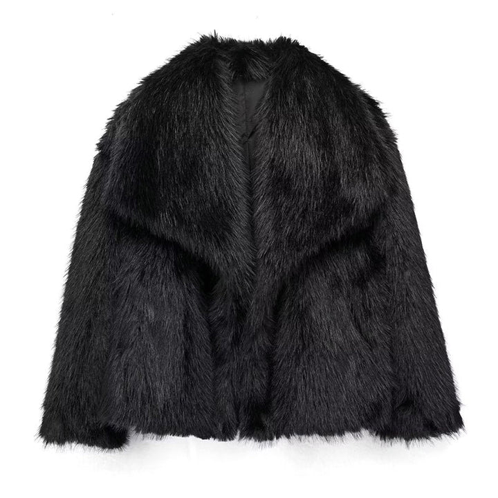 Drune | Fellbesatz Relaxed Fit Mantel - Oversized Kragen Hüftlanger Mantel