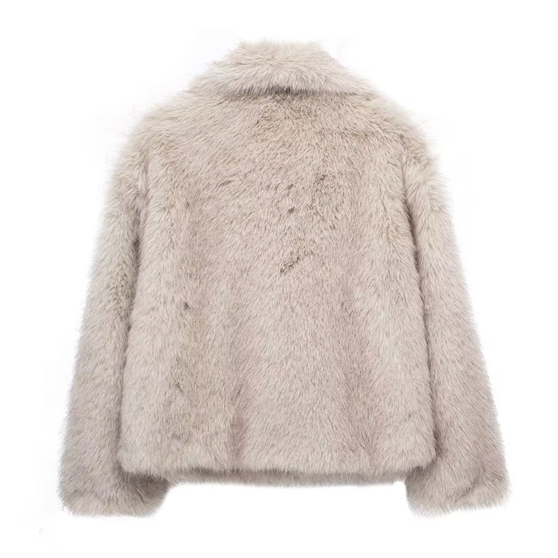 Drune | Fellbesatz Relaxed Fit Mantel - Oversized Kragen Hüftlanger Mantel