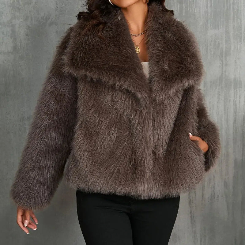 Drune | Fellbesatz Relaxed Fit Mantel - Oversized Kragen Hüftlanger Mantel