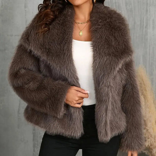 Drune | Fellbesatz Relaxed Fit Mantel - Oversized Kragen Hüftlanger Mantel