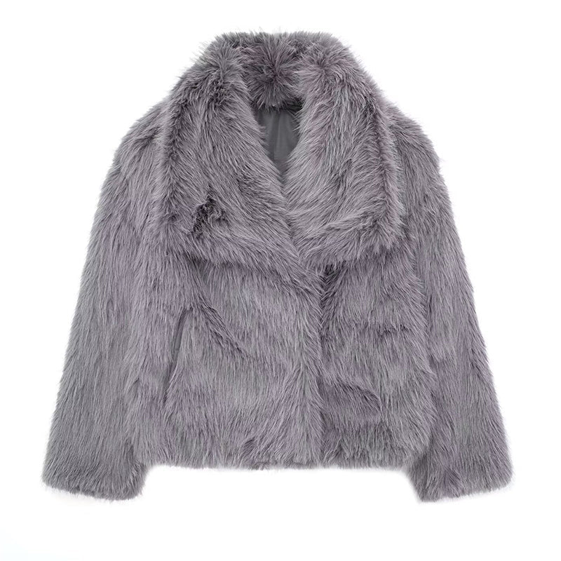 Drune | Fellbesatz Relaxed Fit Mantel - Oversized Kragen Hüftlanger Mantel