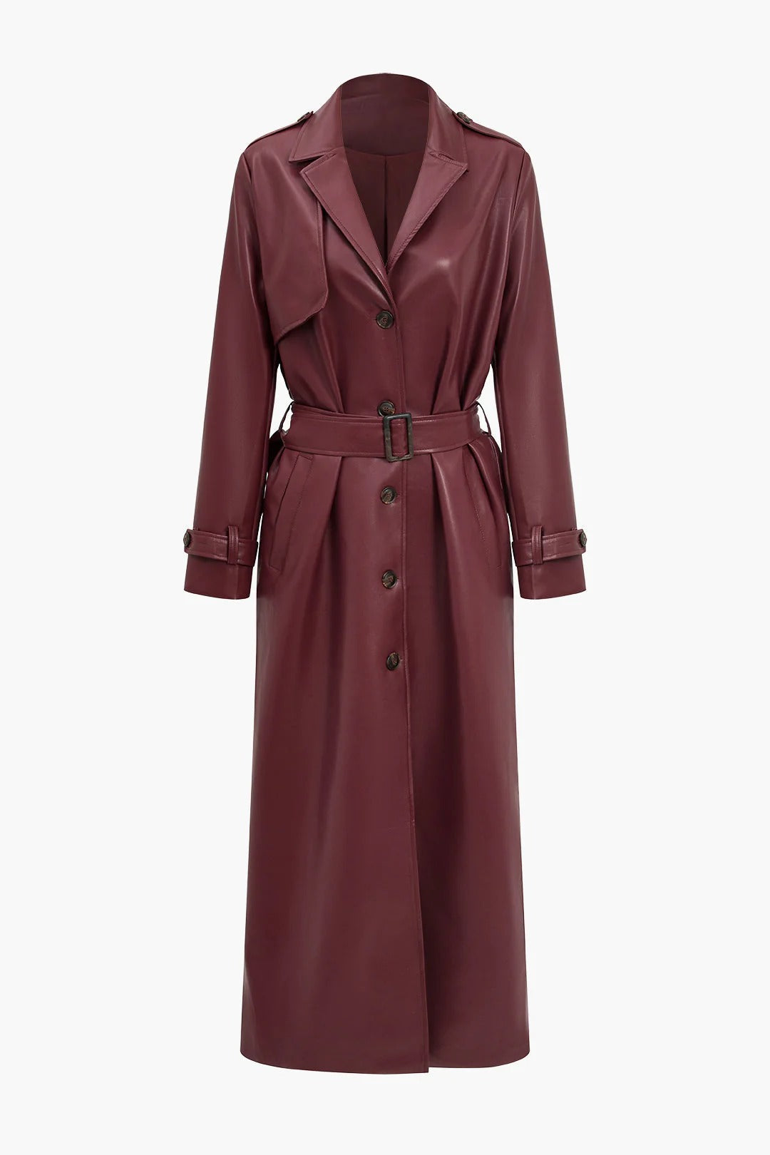 Drune | Gürteltier Kunstleder Trenchcoat Langarm Klassische Passform