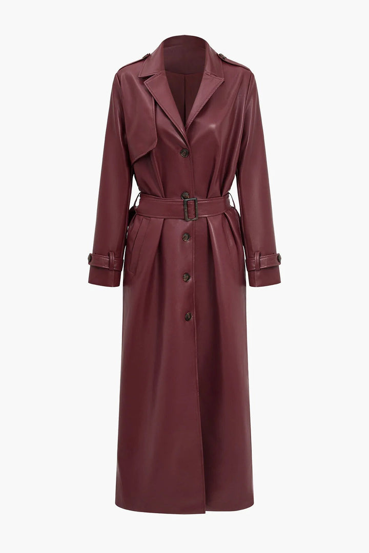 Drune | Gürteltier Kunstleder Trenchcoat Langarm Klassische Passform