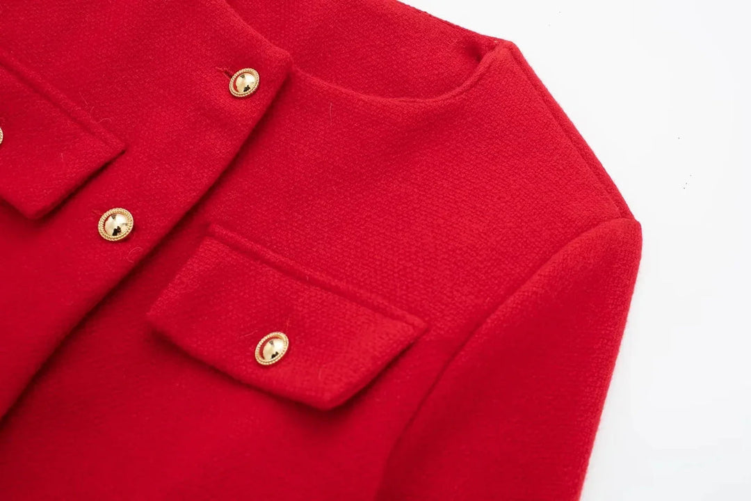 Drune | Kurzgeschnittene Wolljacke Blazer mit Knopf und Taschen Detail