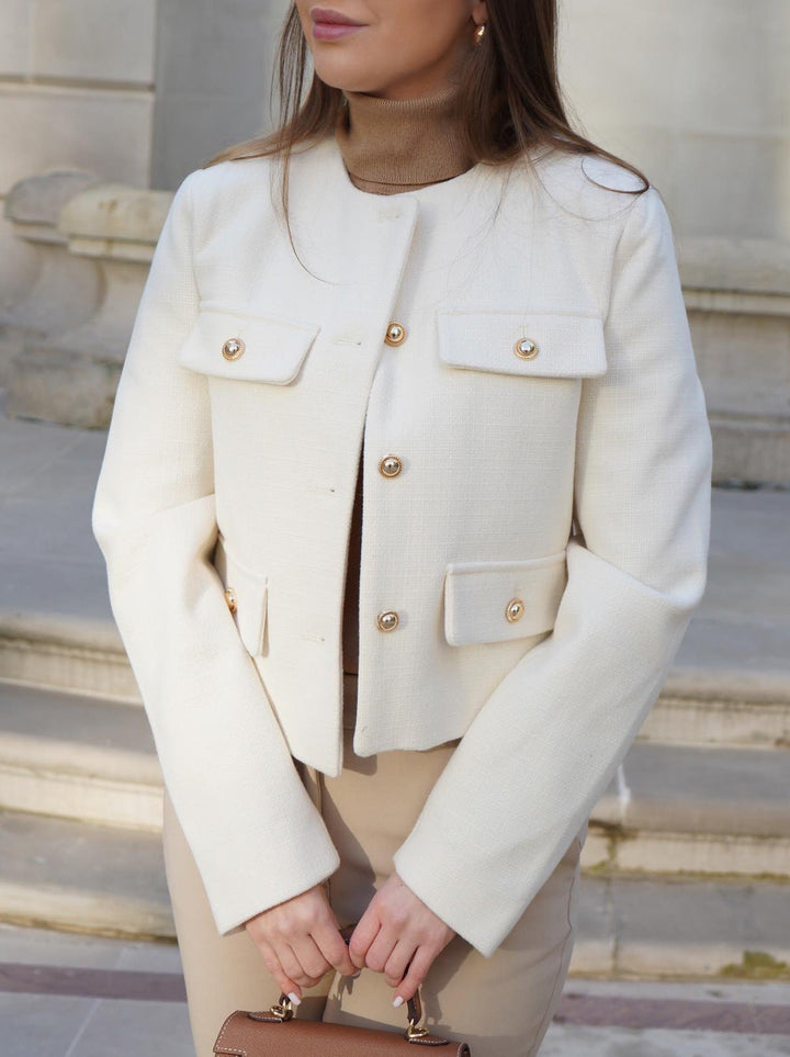 Drune | Kurzgeschnittene Wolljacke Blazer mit Knopf und Taschen Detail