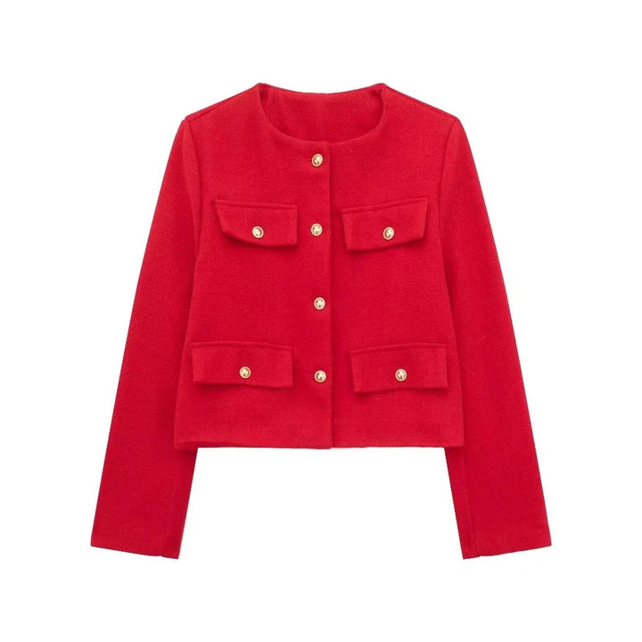 Drune | Kurzgeschnittene Wolljacke Blazer mit Knopf und Taschen Detail