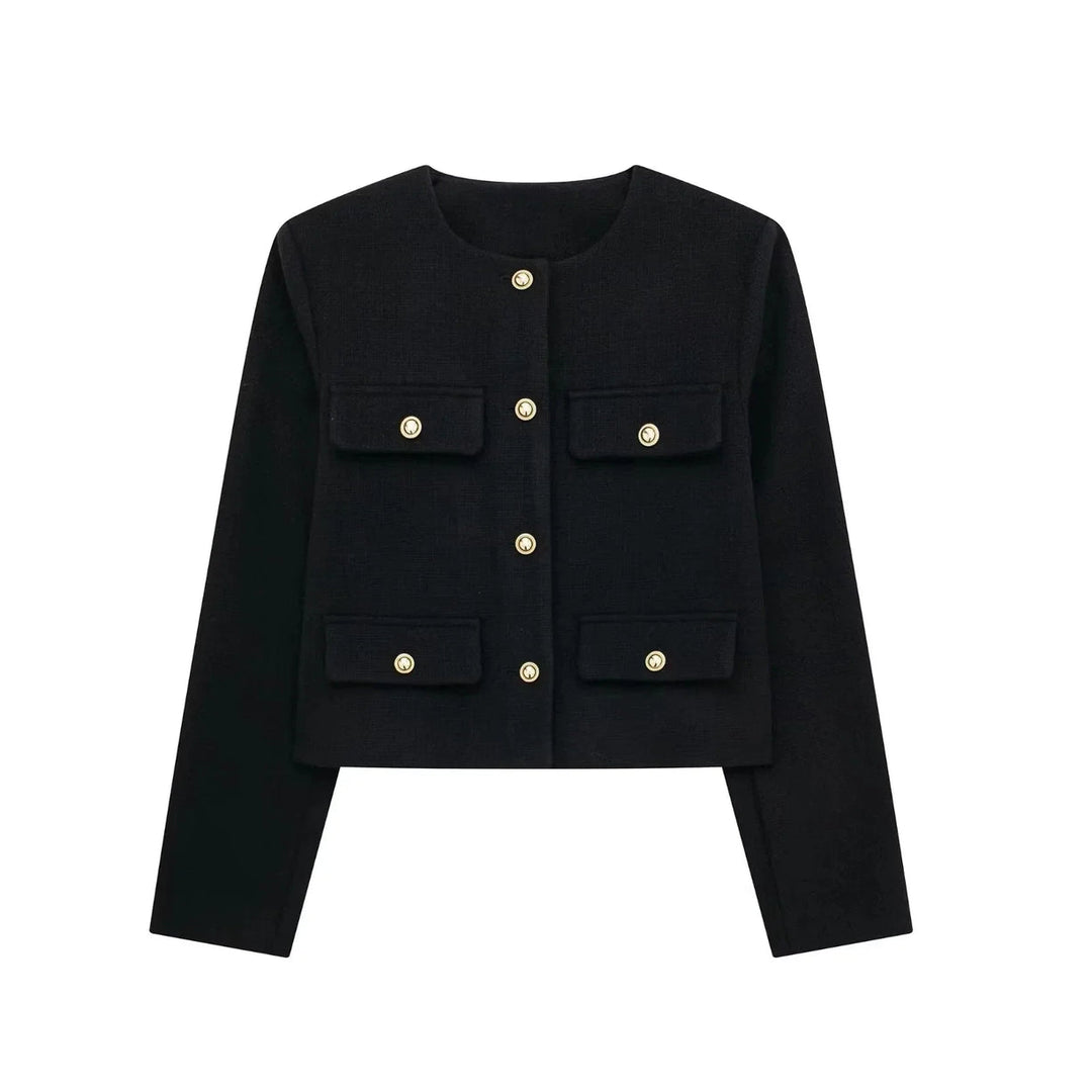 Drune | Kurzgeschnittene Wolljacke Blazer mit Knopf und Taschen Detail