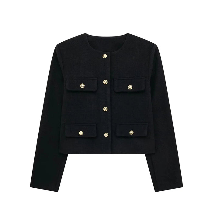 Drune | Kurzgeschnittene Wolljacke Blazer mit Knopf und Taschen Detail