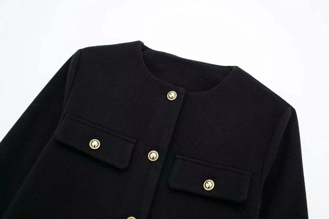 Drune | Kurzgeschnittene Wolljacke Blazer mit Knopf und Taschen Detail