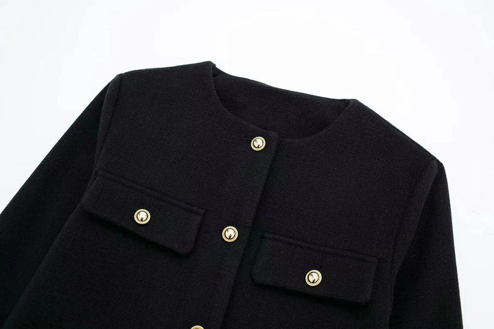 Drune | Kurzgeschnittene Wolljacke Blazer mit Knopf und Taschen Detail