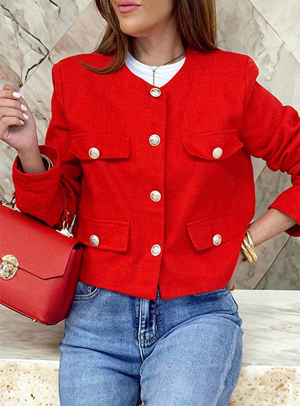 Drune | Kurzgeschnittene Wolljacke Blazer mit Knopf und Taschen Detail