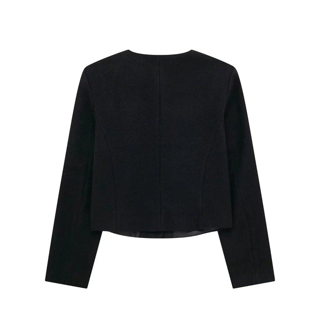 Drune | Kurzgeschnittene Wolljacke Blazer mit Knopf und Taschen Detail
