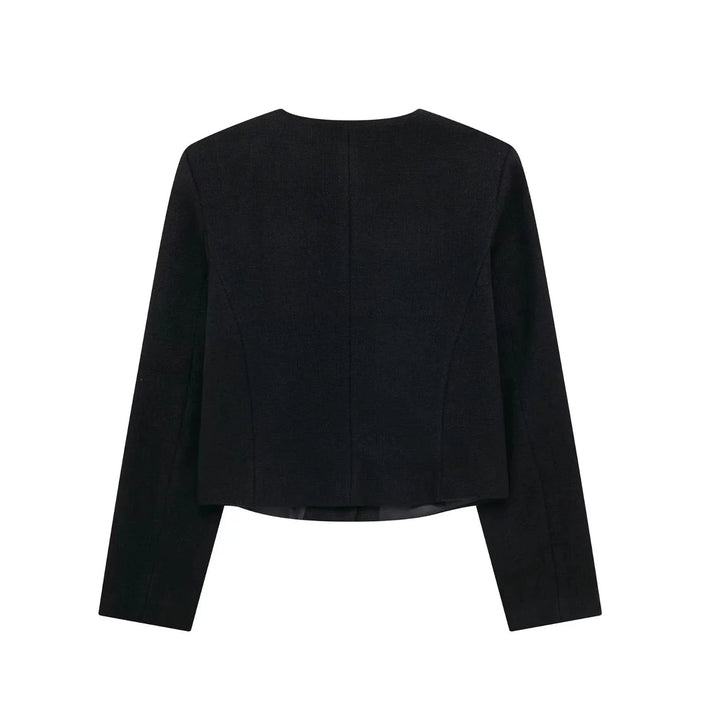 Drune | Kurzgeschnittene Wolljacke Blazer mit Knopf und Taschen Detail
