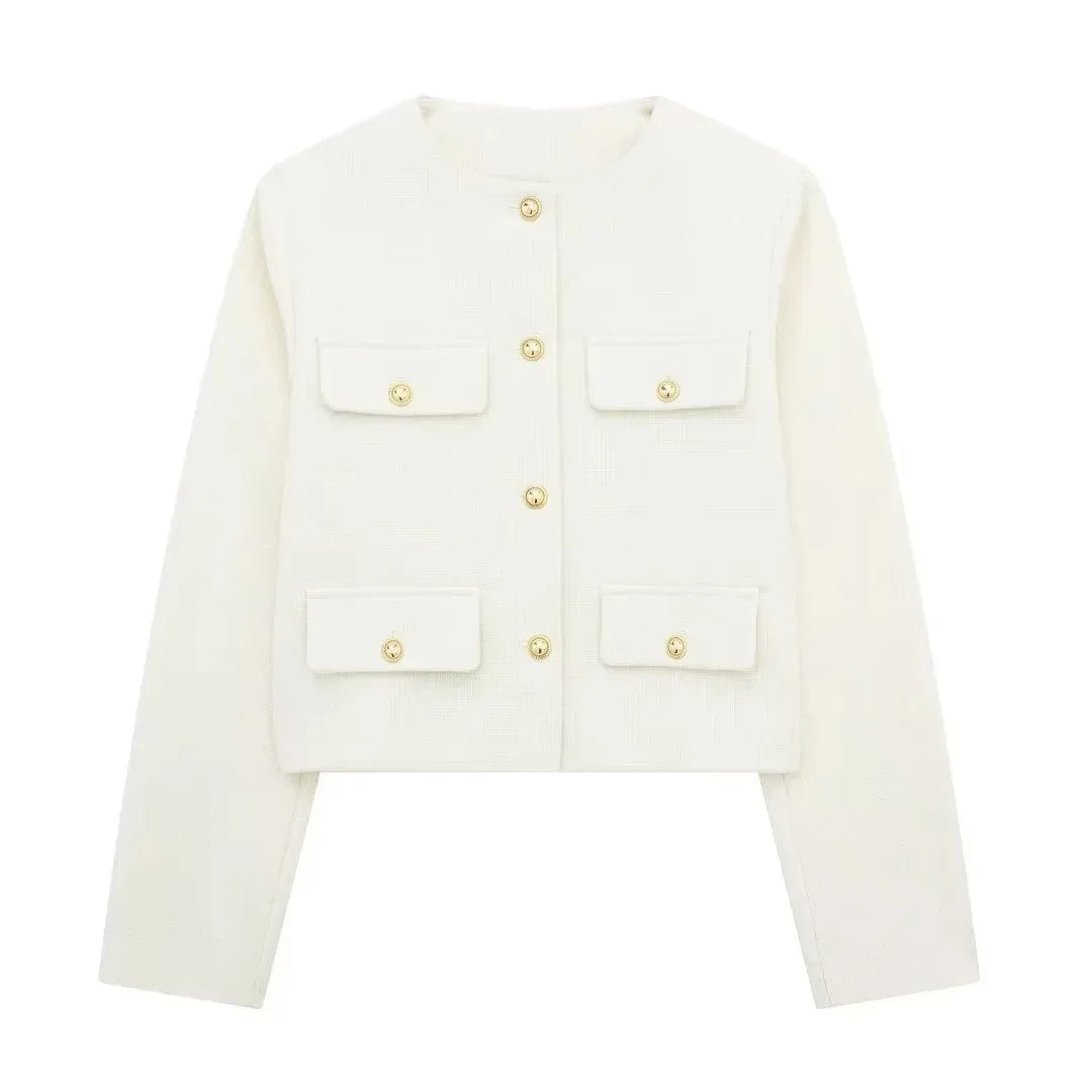 Drune | Kurzgeschnittene Wolljacke Blazer mit Knopf und Taschen Detail