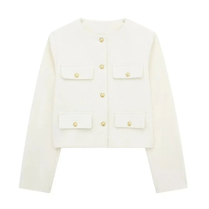 Drune | Kurzgeschnittene Wolljacke Blazer mit Knopf und Taschen Detail
