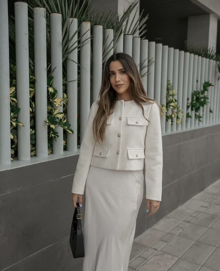 Drune | Kurzgeschnittene Wolljacke Blazer mit Knopf und Taschen Detail