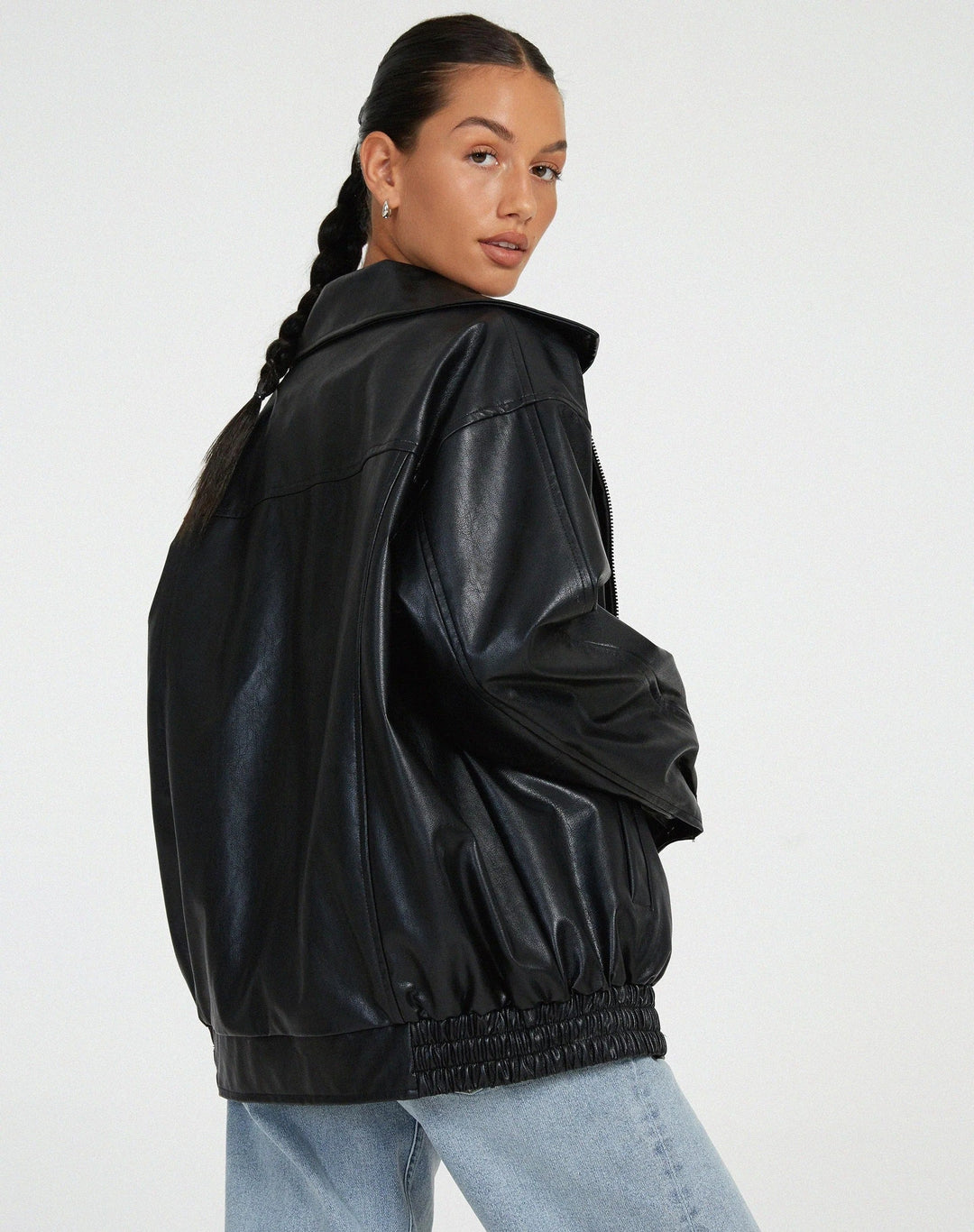 Drune | Pu Leder Bomberjacke Übergröße Street Style Zip up